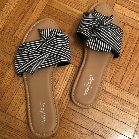 west loop Shoes - West Loop Striped Bow Sandals